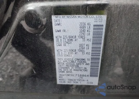 2014 Nissan Rogue Sl z USA, uszkodzony, nr VIN 5N1AT2MT3EC758864